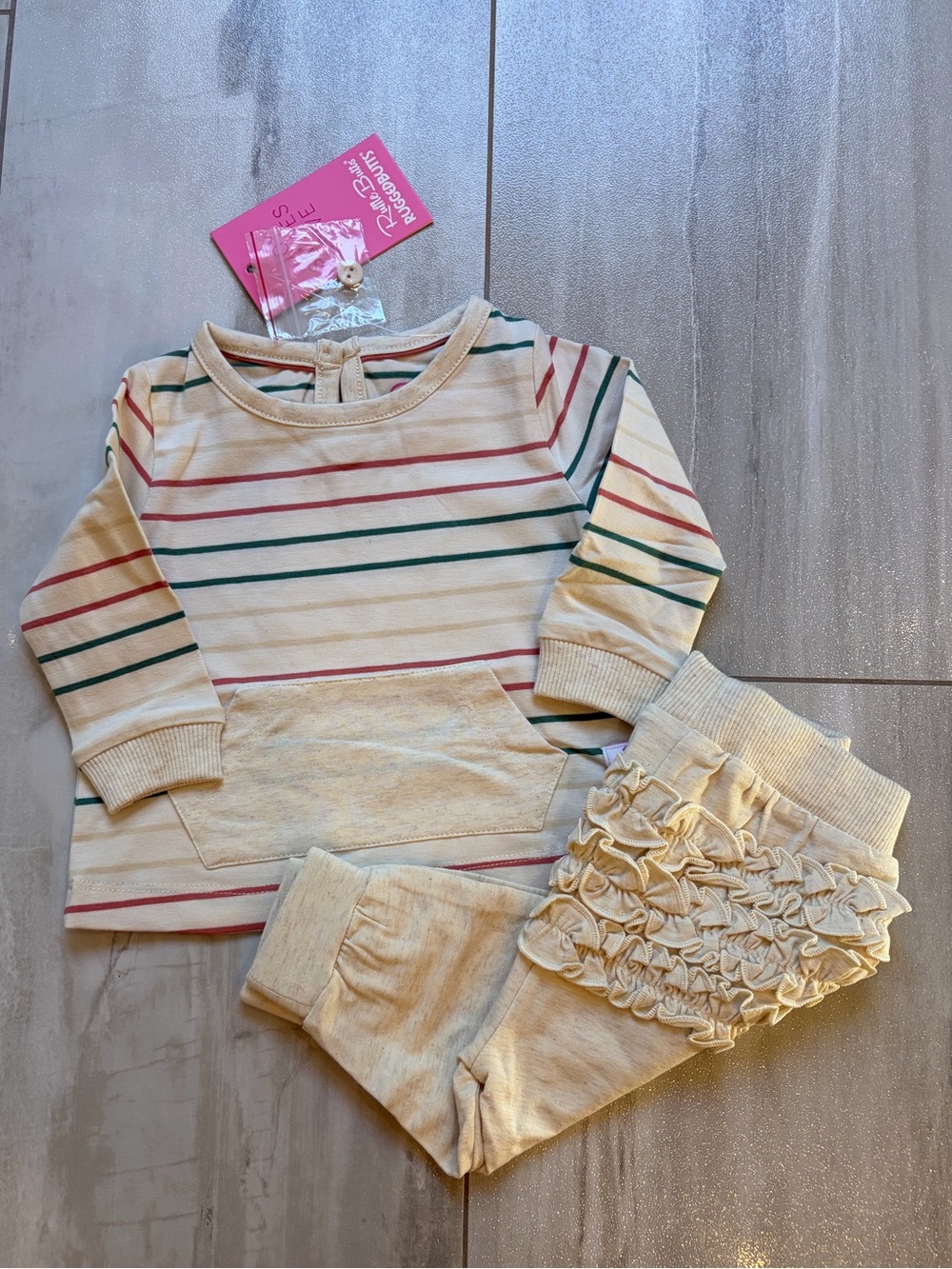 NWT RuffleButts Terra Cotta Stripe Long Sleeve Top & Jogger Set girls 3-6M